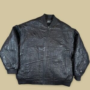 Vintage Max USA Embossed Leather Jacket 3XL Hip Hop Y2K Biggie NYC  Italy Lamb